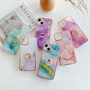 Dinglijia for Samsung Galaxy S22 Ultra Case, Soft TPU + IMD Marble Pattern Shiny Ring Kickstand Case for Girls and Women, Camera and Screen Protection Case for Samsung Galaxy S22 Ultra BKZH White