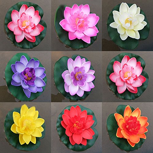 Artificial Floating Foam Lotus Flower with Water Lilys Pad Ornanments, Lifelikes Fake Lotus Flowers for Patio Pond Pool Fish Tank Aquarium Home Garden Wedding Party Special Event Decoration Milk Whi