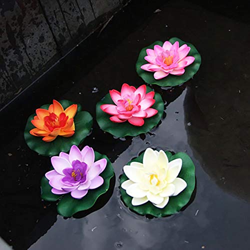 Artificial Floating Foam Lotus Flower with Water Lilys Pad Ornanments, Lifelikes Fake Lotus Flowers for Patio Pond Pool Fish Tank Aquarium Home Garden Wedding Party Special Event Decoration Milk Whi