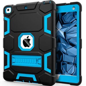 CCMAO Case for iPad 6th/5th Generation(9.7-inch, 2018/2017), iPad Pro 9.7 Inch Case 2016, iPad Air 2nd/1st Case with Kickstand, Hybrid Shockproof Protective Case for Kids Boys, Black+Sky Blue