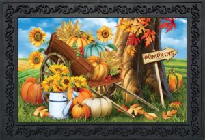 briarwood lane pumpkin cart autumn doormat sunflowers watering can 30" x 18"