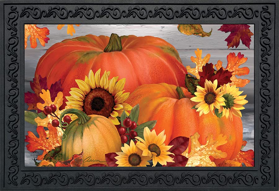 Briarwood Lane Autumn Pumpkin Trio Doormat Sunflowers Fall 30" x 18"