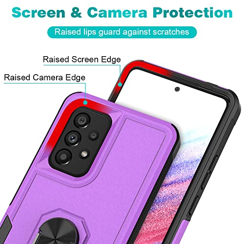 Flowhale Samsung Galaxy A53 5G Case Samsung A53 5G Case with 2 PCS Tempered Screen Protector Galaxy A53 5G Case with 360° Ring Holder Kickstand Full Body Protective Phone Cover for A53 (Purple)