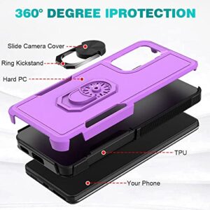 Flowhale Samsung Galaxy A53 5G Case Samsung A53 5G Case with 2 PCS Tempered Screen Protector Galaxy A53 5G Case with 360° Ring Holder Kickstand Full Body Protective Phone Cover for A53 (Purple)