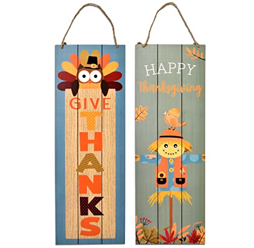 Thanksgiving Fall Welcome Sign Set of 2 for Front Door Wall Signs Hanging Wood Double Sided Spooky & Happy Halloween Indoor Outdoor Harvest Decoration Autumn Porch & Yard Party Supplies Decor 17"x 6"