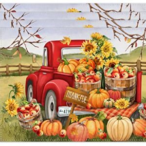 Fall Pumpkin Placemats for Dining Table, 12 x 18 Inch Farm Apples Sunflower Truck Autumn Thanksgiving Seasonal Holiday Decoration Rustic Washable Table Mats Set of 4