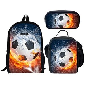 printpub football design backpack 3 piece set school bag bookbag with lunch box and pencil case set for boys girls