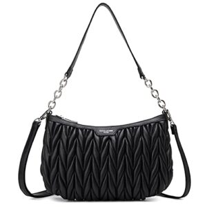davidjones women's chevron quilted shoulder bag,faux leather small crossbody satchel bags for women with chain purse strap