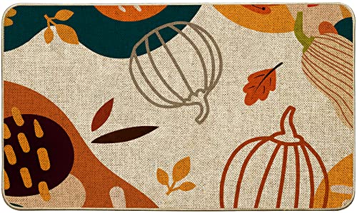 WHOMEAF Fall Boho Modern Doormat Orange Pumpkin Autumn Outdoor Indoor Patio mats Entrance Minimalist Design Door Mats Low Profile Non Slip Outside Inside Floor Mat Rugs for Home Decor 17 x 29 Inch