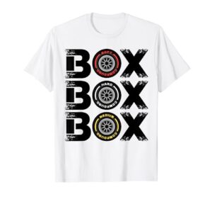 box box box f1 tyre compound v2 design car lover t-shirt