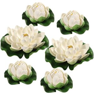 NOLITOY Floating Pool Lights 6pcs Water Plants for Ponds Artificial Floating Lotus, Pond Plants Simulation Flower Pond Fish Tank Decor Ornaments, Live Pond Fish White Ivy Plant Live Lilly Pads