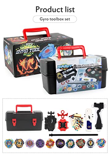 Battling Top Set, Burst Gyro Toys 10 Spinning Tops 2 Launchers Combat Battling Game with Portable Storage Box Gift for Kids Children Boys