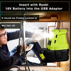 P743 USB Battery Adapter Portable Power Source with 420LM LED Work Light with Hook,Dual USB Phone Charger,Multifunction USB Adaptor Compatible with Ryobi 18V One+ Lithium-ion Battery P107 P108