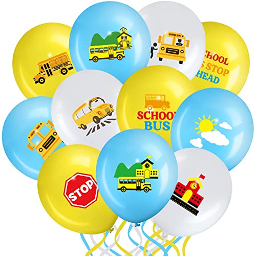 40 Pieces Back To School Party Decorations Balloons Yellow School Bus Latex Balloon Welcome Back To School First Day of School Balloons For Kids Birthday School Party Supplies(School Bus Style)