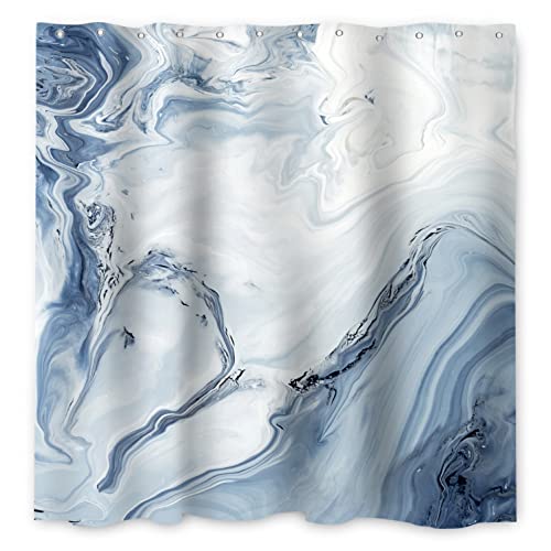 MIRRORANG Blue Marble Waterproof Fabric Shower Curtain for Bathroom Luxury Washable with 12 Hooks,72x72 Inch