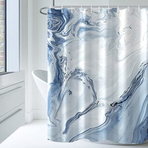 mirrorang blue marble waterproof fabric shower curtain for bathroom luxury washable with 12 hooks,72x72 inch