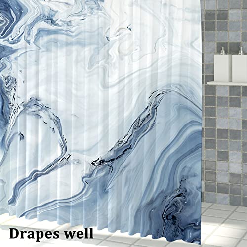 MIRRORANG Blue Marble Waterproof Fabric Shower Curtain for Bathroom Luxury Washable with 12 Hooks,72x72 Inch