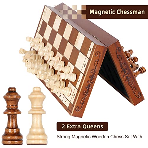 Syrace Magnetic Chess Set Board Games, Wooden Folding Hand Crafted Portable Travel Chess Board Game Sets with Game Pieces & Storage Slots