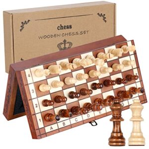 Syrace Magnetic Chess Set Board Games, Wooden Folding Hand Crafted Portable Travel Chess Board Game Sets with Game Pieces & Storage Slots