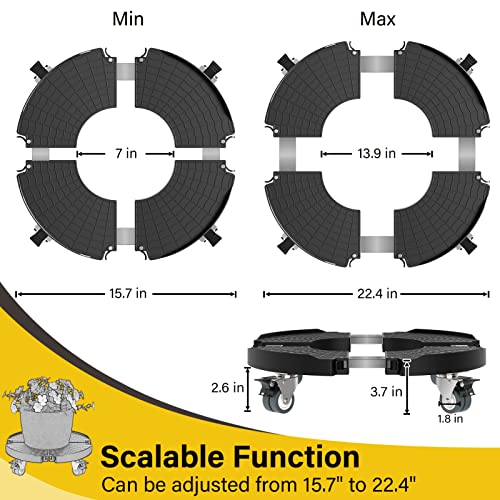 Goovilla Plant Stand with Wheels Heavy Duty, 1Pack Adjustable 15-22 Plant Caddy with Lockable Caster Wheels 440LBS, Rolling Plant Stand/Dolly/Roller for Indoor Outdoor Large Planter, Flower Pot,Black