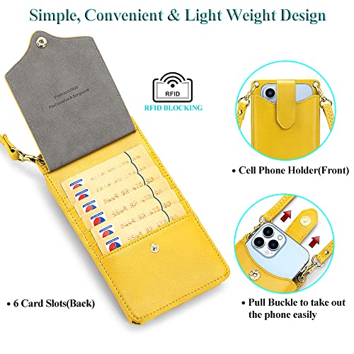 Peacocktion Small Crossbody Cell Phone Purse for Women, Lightweight Mini Shoulder Bag Wallet with Credit Card Slots (Yellow)