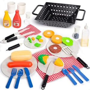 JOYIN 34 PCS Cooking Toy Set, Kitchen Toy Set, Toy BBQ Grill Set, Little Chef Play, Kids Grill Playset Interactive BBQ Toy Set for Kids