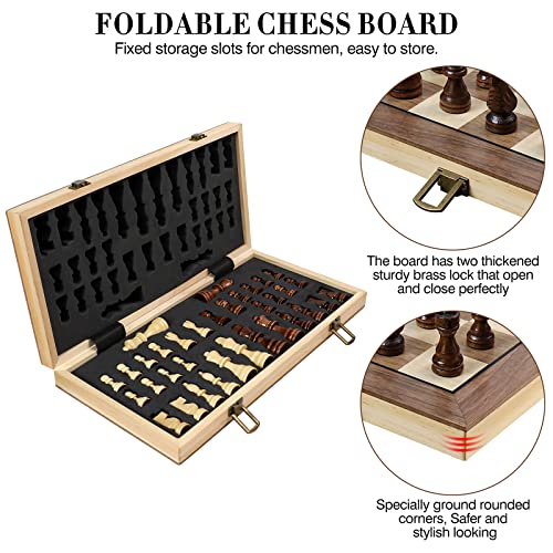 LEAP Magnetic Wooden Chess Sets 15 inch Foldable Chess Board 3 inch King Height Chess Pieces Travel Chess Sets, Chess Board Set with 2 Extra Pieces and Storage Slots for Kids, Adults