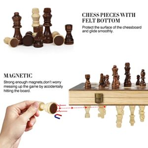 LEAP Magnetic Wooden Chess Sets 15 inch Foldable Chess Board 3 inch King Height Chess Pieces Travel Chess Sets, Chess Board Set with 2 Extra Pieces and Storage Slots for Kids, Adults