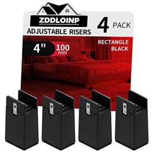zddloinp bed risers with adjustable screw clamp, fits thickness of furniture frame from 0 to 1.5 inch, elevation in heights 4" heavy duty risers for table cabinet support up to 5000lbs (4pack, black)