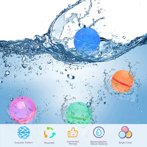 ZUPIIY Reusable Water Balloons, Summer Water Toys, Outdoor Toys, Pool Toys, Self-Sealing Water Bomb for Kids Adults, Silicone Water Ball Easy Quick Fill, Fun Splash Water Bomb Party Supplies(12 PCS)