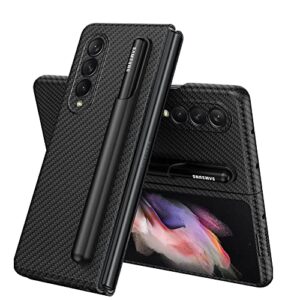 shieid samsung galaxy z fold 3 case with s pen holder, z fold 3 case detachable s pen holder ultra thin shockproof cover for galaxy z fold 3 5g 2021, carbon fiber pattern