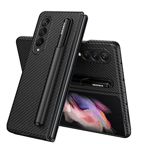 SHIEID Samsung Galaxy Z Fold 3 Case with S Pen Holder, Z Fold 3 Case Detachable S Pen Holder Ultra Thin Shockproof Cover for Galaxy Z Fold 3 5G 2021, Carbon Fiber Pattern