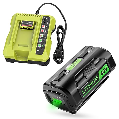 energup 40V 6500mAh Replacement Ryobi 40V Lithium Battery and Charger Kit for Ryobi 40-Volt Battery OP4040 OP4026 OP4030 OP4050 OP4060A Ryobi 40V Battery with a OP401 Ryobi 40V Charger