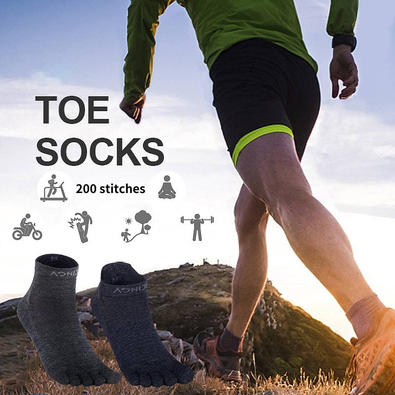 AONIJIE Running Ankle Toe Socks for Men and Women Merino Wool Five Finger Athletic Socks - High Performance and Comfortable (3 Pairs/B: Black,M)