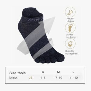 AONIJIE Running Ankle Toe Socks for Men and Women Merino Wool Five Finger Athletic Socks - High Performance and Comfortable (3 Pairs/B: Black,M)