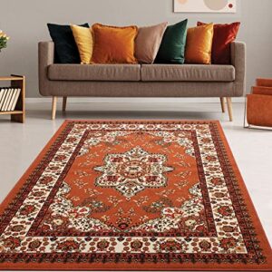antep rugs alfombras oriental traditional 8x10 non-skid (non-slip) low profile pile rubber backing indoor area rugs (rust brown, 7'10" x 10')