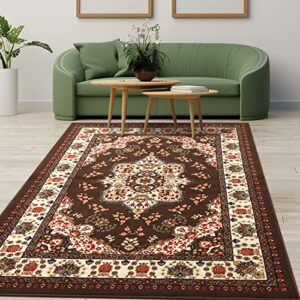 antep rugs alfombras oriental traditional 8x10 non-skid (non-slip) low profile pile rubber backing indoor area rugs (brown, 7'10" x 10')