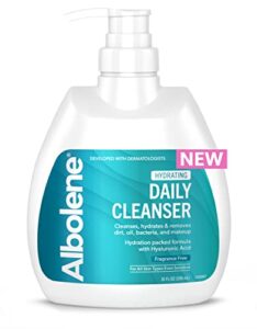 albolene daily face wash, moisturizing face cleanser and makeup remover with hyaluronic acid, 10 fl oz