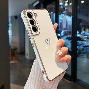 ZTOFERA Designed for Samsung Galaxy S21 Plus 5G Case,Cute Plating Edge Love Hearts Pattern with Camera Lens Protection Phone Cover for Girls Women,White