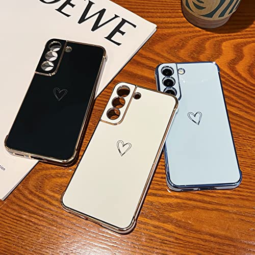 ZTOFERA Designed for Samsung Galaxy S21 Plus 5G Case,Cute Plating Edge Love Hearts Pattern with Camera Lens Protection Phone Cover for Girls Women,White