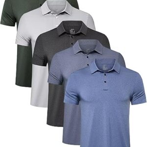 TELALEO 5 Pack Mens Polo Shirts Quick Dry Short Sleeve Golf T Shirt Performance Moisture Wicking Casual Workout SetB L