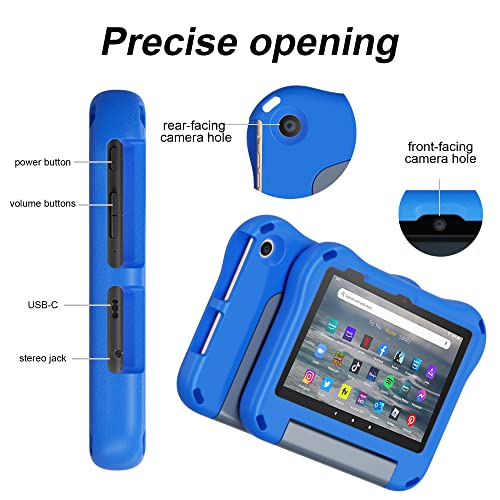 Fire 7 Tablet Case for Kids, only Compatible with 12th Gen 2022 Release, OQDDQO Lightweight Anti-Slip Shock Resistant Kid Friendly Cover with Stand for Amazon Kindle Fire HD 7 Tablet (Blue)