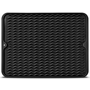 elyum dish drying mat, silicone drying mat heat resistant dish mat non-slip easy clean drying mats for kitchen counter sink(16" x 12'', black)