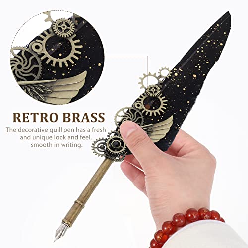 Alipis Vintage Decor Fiberglass Pen 1 Set Vintage Calligraphy Pen Ink Set Quill Pen Ink Set With Replaceable Nib Ink Pen Holder Cup Dip Pen Gift Black Glass Dip Pen Vintage Decor Fiberglass Pen