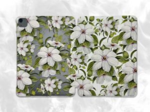 kawaii white flowers cute art case compatible with ipad mini air pro 7.9 8.3 9.7 10.2 10.9 11 12.9 inch pattern cover new 2022 2021 trifold stand 3 4 5 6 7 8 9 generation 480 (12.9 pro 3/4/5 gen)