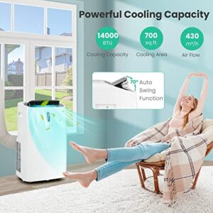 COSTWAY Portable Air Conditioner, 14000 BTU 4 in 1 AC Unit with Cool, Fan, Heat & Dehumidifier, Alexa Voice-Enabled Air Cooler with WiFi Smart App Control, LED Display, 24H Timer, Cools up to 700 Sq. Ft (14000BTU)