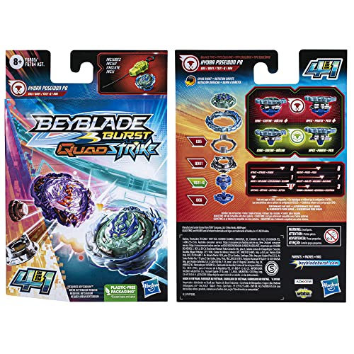 Beyblade Burst QuadStrike Hydra Poseidon P8 Spinning Top Starter Pack, Balance/Defense Type Battling Game with Launcher, Kids Toy Set