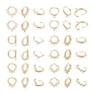 Craftdady 12 Pairs Huggie Hoop Earring Findings 14K Gold Plated Brass Hoop Earrings with Multi Loops Circle Teardrop Flower Leverback Ear Wires Components for DIY Earrings