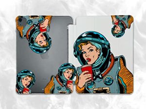 cute pin up girl astronaut space case compatible with ipad mini air pro 7.9 8.3 9.7 10.2 10.9 11 12.9 inch pattern cover new 2022 2021 trifold stand 3 4 5 6 7 8 9 generation 510 (10.2" 7/8/9 gen)