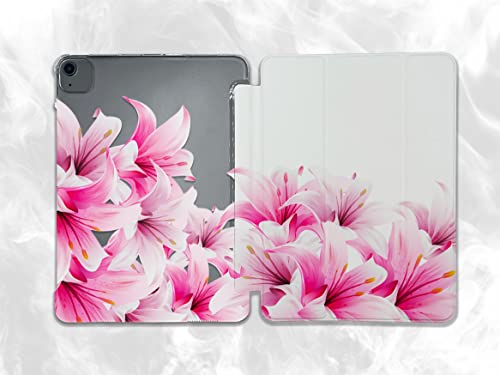 Kawaii Pink Lily Cute Flowers case Compatible with iPad Mini Air Pro 7.9 8.3 9.7 10.2 10.9 11 12.9 inch Pattern Cover New 2022 2021 Trifold Stand 3 4 5 6 7 8 9 Generation 515 (7.9" Mini 4/5)